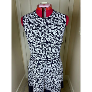 Women's Eliza J Navy White Patterned Knit Fit & Flare Dress XL